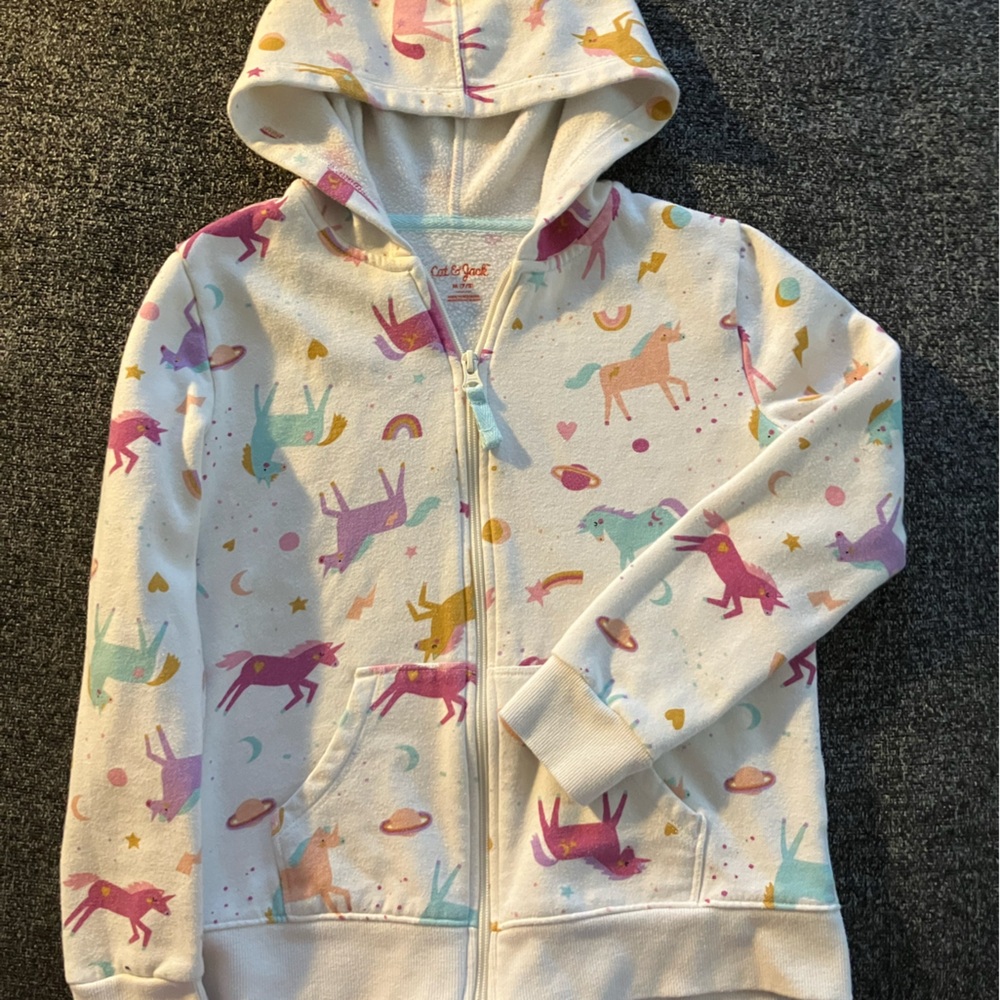 Girls Unicorn Fleece Zip-Up Hoodie Sweatshirt -M